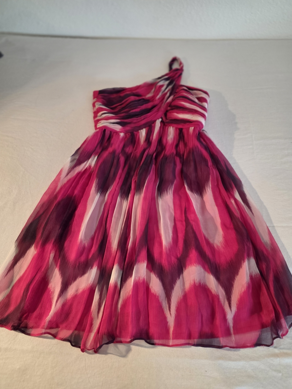 Boston Proper Women's Pink Multitone Silk One-Shoulder Dress. Size 8